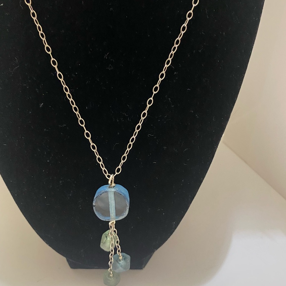 Chico’s Blue Glass Pendant Necklace with Dangle Accents